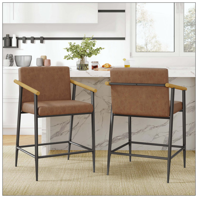 Ensemble de tabouret de comptoir avec structure en fer idéal pour la cuisine et le bar, Brun