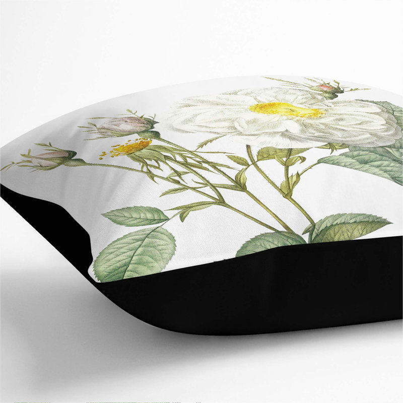 Floral Square Throw Cushion, Black, 40cm H x 40cm W x 15cm D