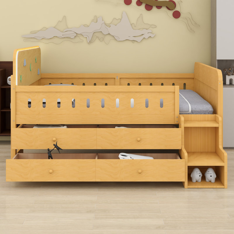 Lit plateforme en bois avec lumières DEL et tiroirs de rangement, Bois 
