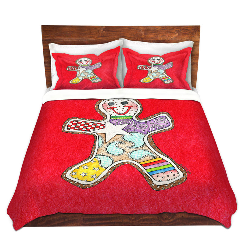 Ensemble de housse de couette pain d’épice, 1 housse simple + 1 taie standard, Rouge / Gris / Blanc