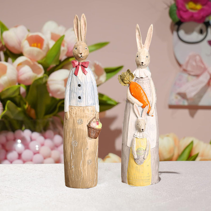 2 Packs Easter Bunny Decorations, White Resin Easter Rabbit Decor, Spring Bunny Figurine Home Decor