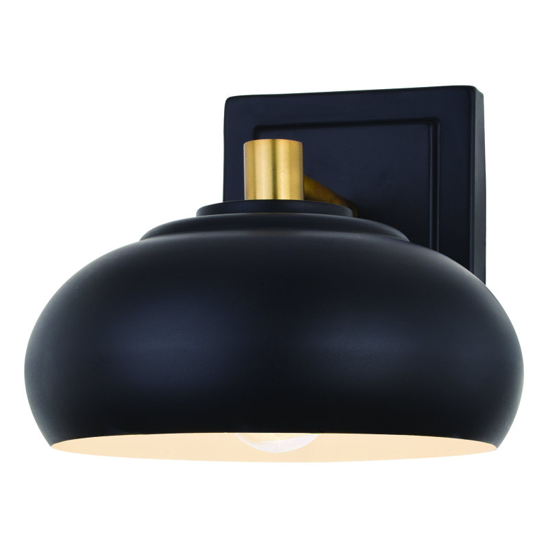 Doster Mid-Century Modern Dome Vanity Light, 1 Light, Matte Black/Satin Brass