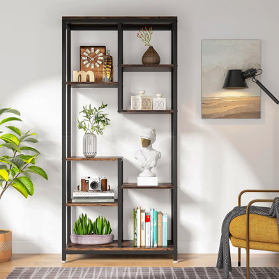 69.2" 6-Tier Rustic Brown Industrial 8-Shelf Etagere Bookcase Storage Display Rack For Living Room, Bedroom