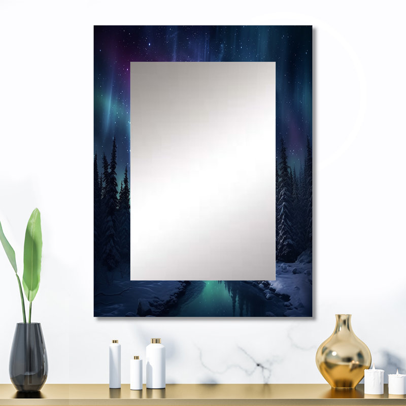 Northern Lights III - miroir mural Aurora Borealis, miroir décoratif traditionnel, impression d'art en métal, 32 po x 24 po