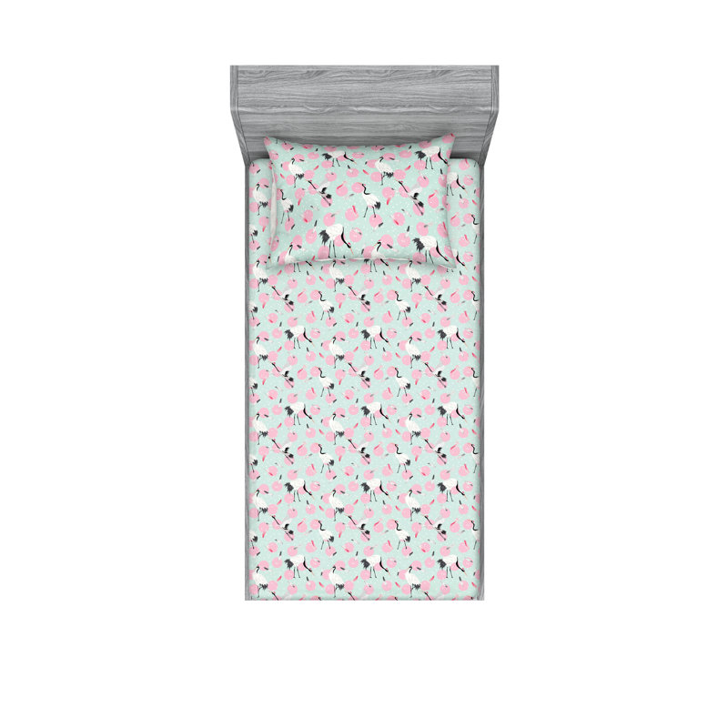 Drap-housse et taies décoratives Ambesonne, Rose pâle, vert menthe / pois, Ensemble de draps pour lit simple TG avec 1 taie d