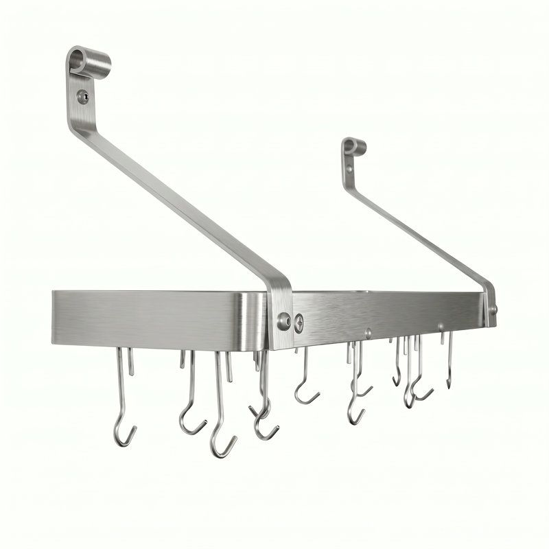 Gourmet USA Handcrafted Wall Mounted Pot Rack, 17" H x 36" W x 13" D, Stainless Steel
