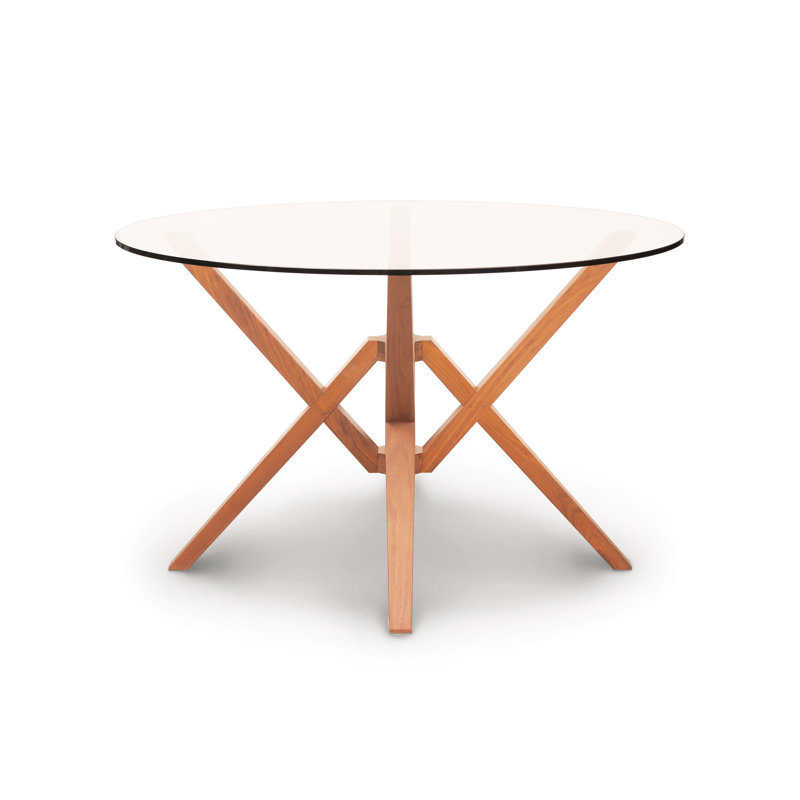 Exeter Round Glass Top Table, 30" H x 54" L x 54" W, Natural Cherry