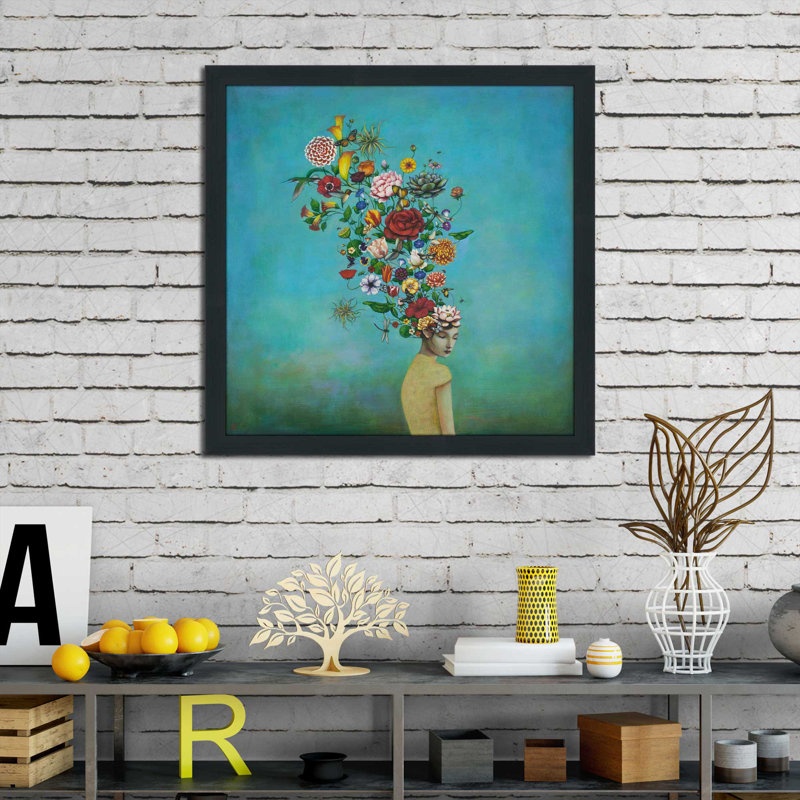 «A Mindful Garden» par Duy Huynh - Peinture, Cadre espresso, H 25,5 po x l 25,5 po x P 1 po