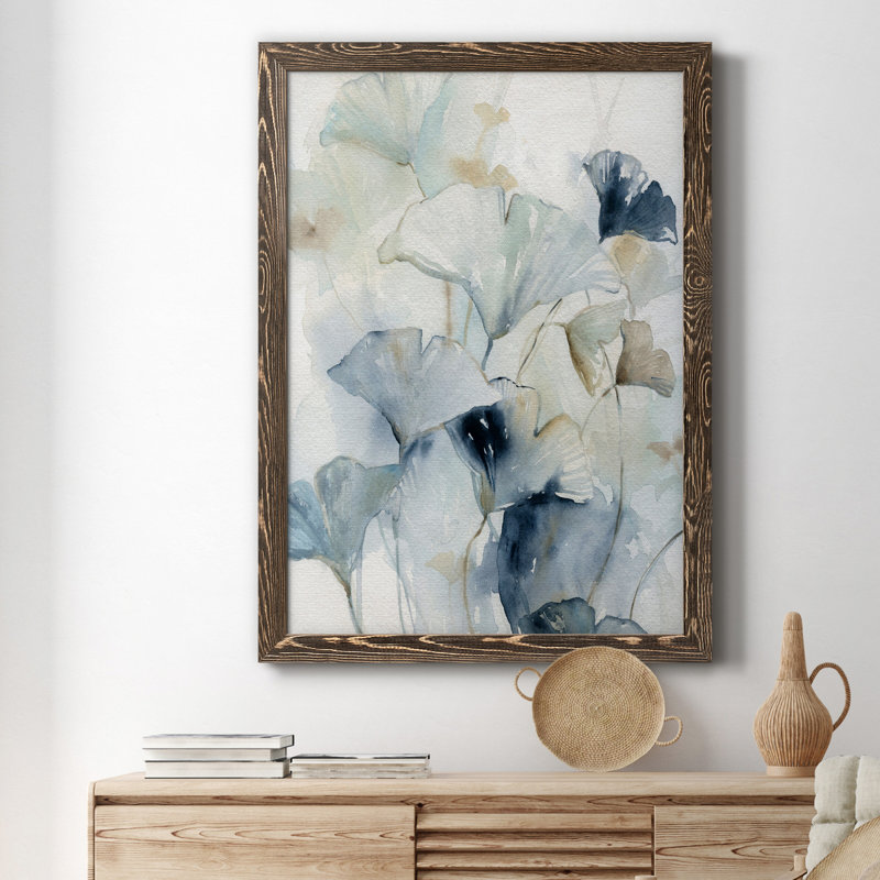 Indigo Ginkgo I - peinture sur toile encadrée, Noyer, H 20 po x l 17 po x P 1,5 po