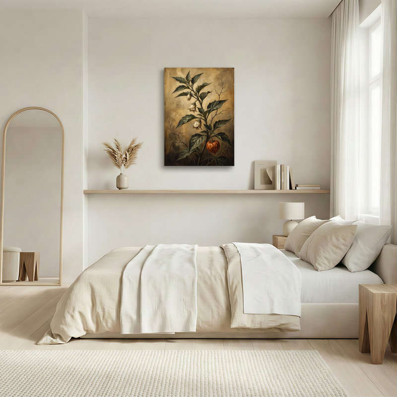 Illustration botanique de fleurs blanches et poivre orange, 24"H x 16"W
