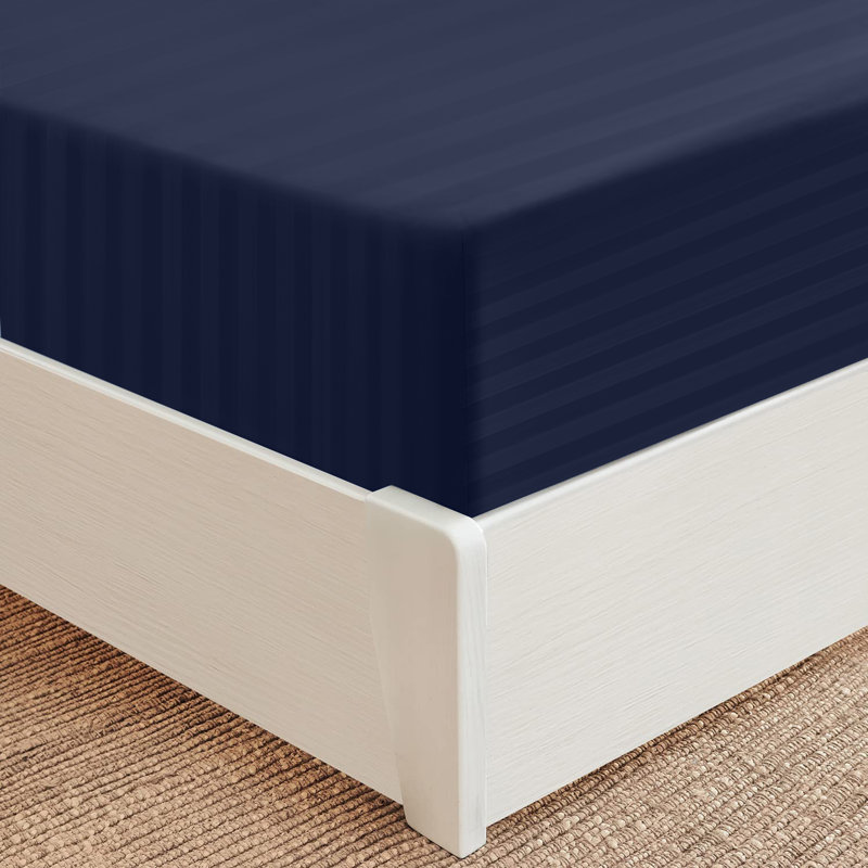 Luxury Striped Microfiber Fitted Sheet - 40 cm Deep Pocket, Ultra-Soft, Wrinkle-Resistant & Easy Car, Single (3'), Navy