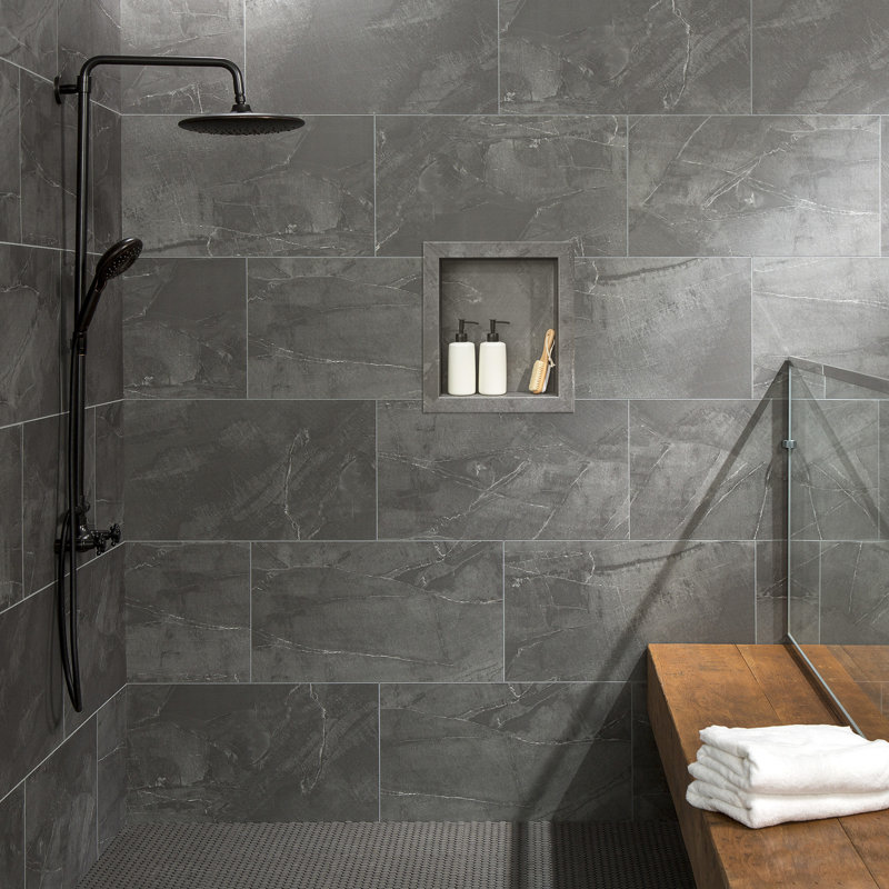 Niche de douche imperméable en vinyle 17,5 po x 15,5 po Palisade en ardoise craquelée / carrière urbaine