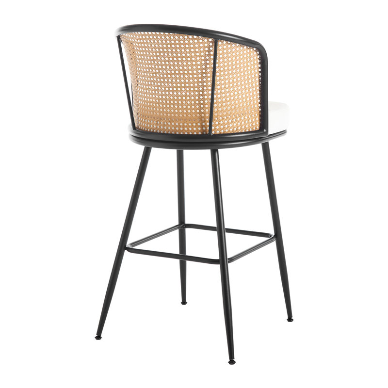 Tabouret rembourré Cane, Blanc, Tabouret de bar (siège d'une hauteur de 29 po), 3
