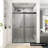 76 In. W X 76 In. H Freestanding Double Sliding Frameless Shower Enclosure In Matte Black Finish-122790639