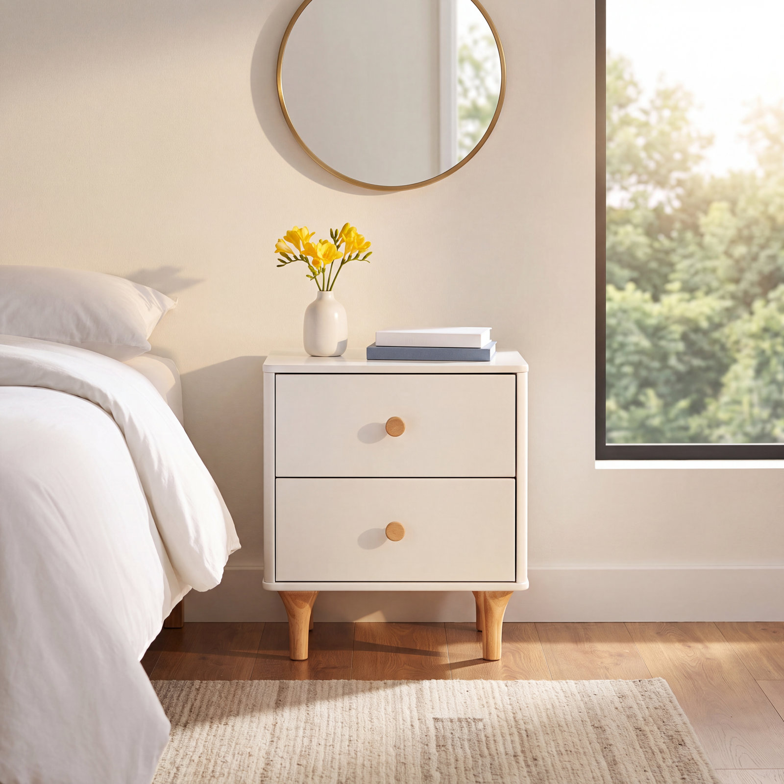 Lolly Nightstand with USB Port, White/Natural
