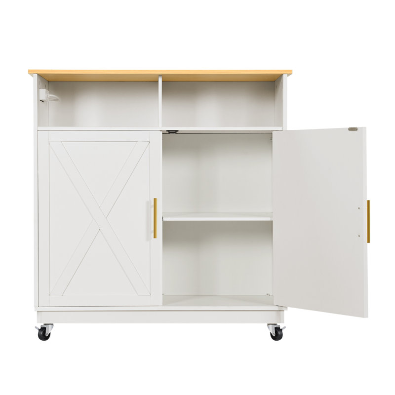 Beal Rolling Kitchen Island, Kitchen Storage, Kitchen Cabinet with Double Tilt Out Trash Can Storage Cabinet and Charging Station
