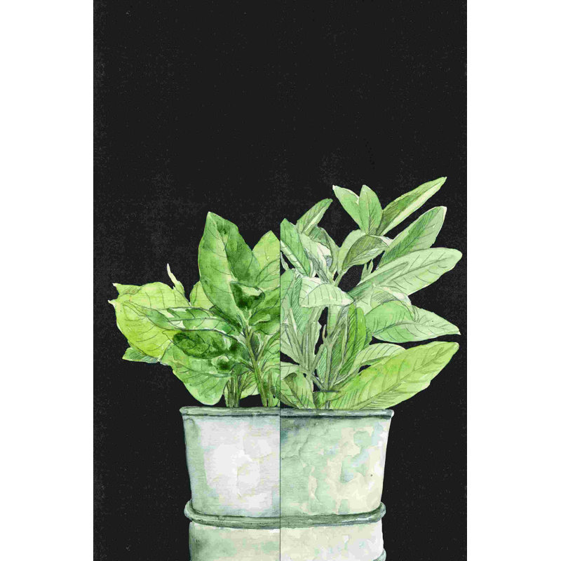 «Pots Plants», art textuel sur toile tendue, H 18 po x l 12 po
