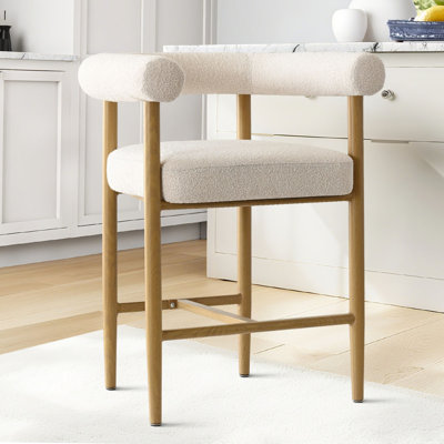 24" Beige Boucle Counter Stool with Arm