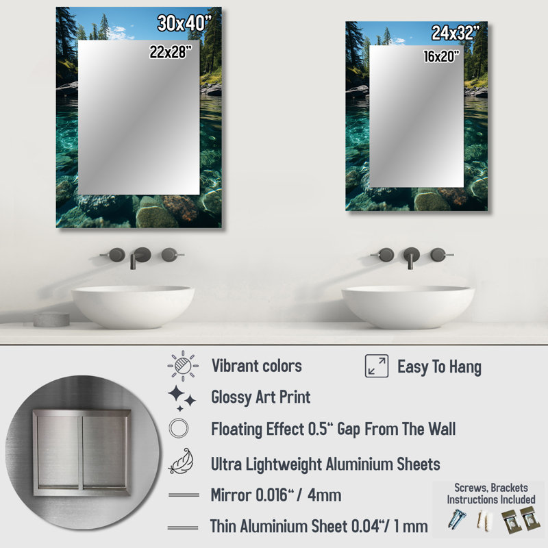 Alaska Pristine Waters - miroir décoratif Alaska, grand miroir mural bleu sarcelle, impression d'art en métal, 32 po x 24 po