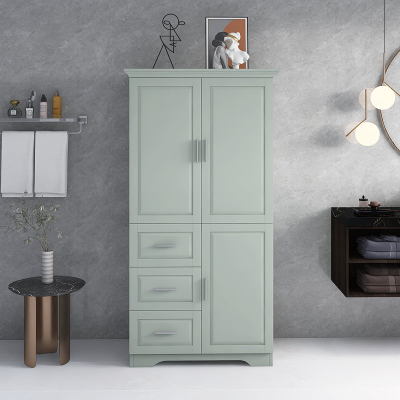 Tall And Wide Storage Cabinet With Doors And Drawers For Bathroom, Office, Living Room, Gray