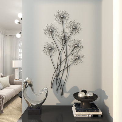 Ouqiesli 4 Pezzi Decorazione Parete In Metallo Nero - Fiori Minimalisti Per Soggiorno, Camera, Ufficio