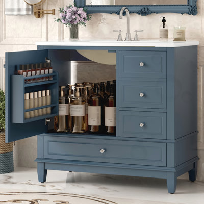 Meuble-lavabo de salle de bain avec lavabo en céramique et armoire avec tablettes