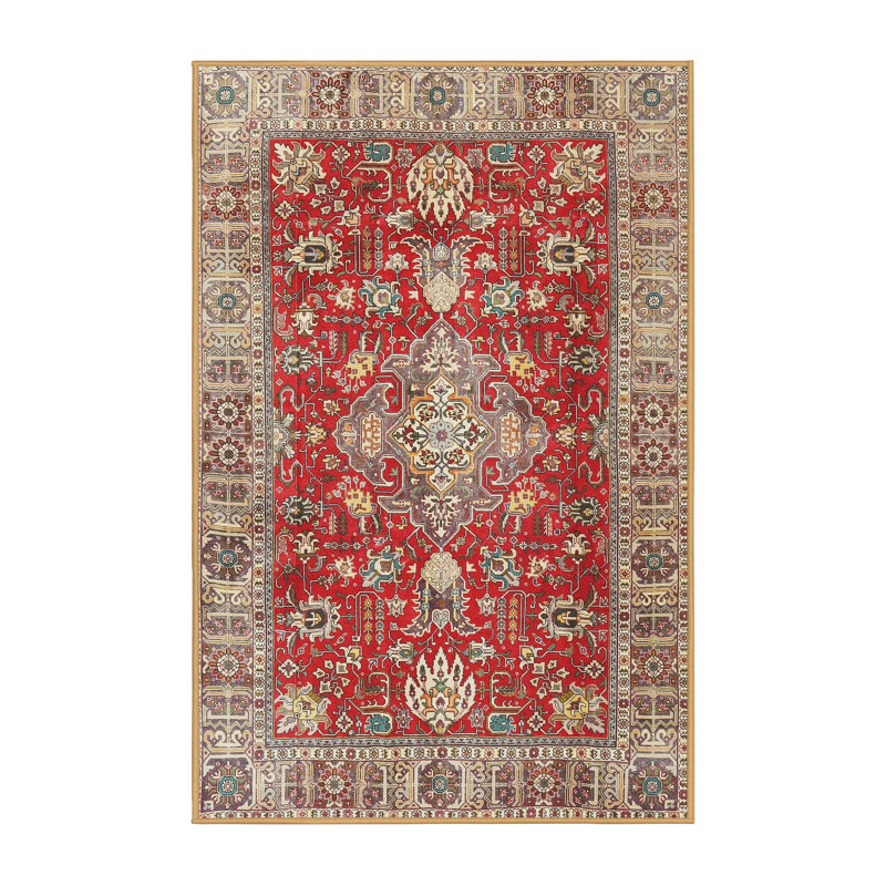 Tapis traditionnel rouge / noir, Rectangle 4 pi x 6 pi