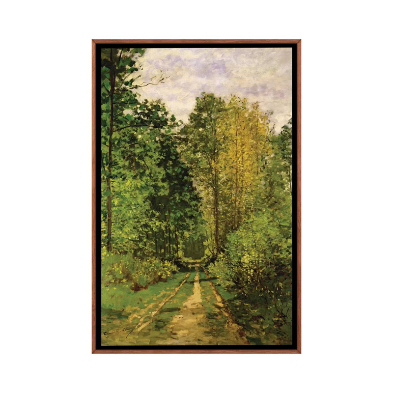 Chemin boisé, 1865 par Claude Monet, reproduction d’art, H 26 po x l 18 po x 1,5 po, Toile avec cadre en bois brun classique