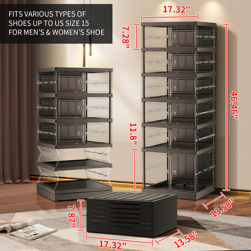 Alexxis 6-Tier 6-12 Pairs Stackable Shoe Storage Box Shoe Cabinet Easy Assembly, Black