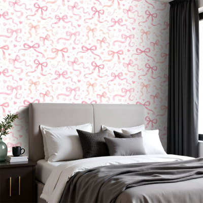 Papier peint adhésif pelez et collez, ruban rose, ruban blanc, arc 23,6 po x H 118 po, papier peint auto-adhésif amovible pour les armoires de chambre de bébé