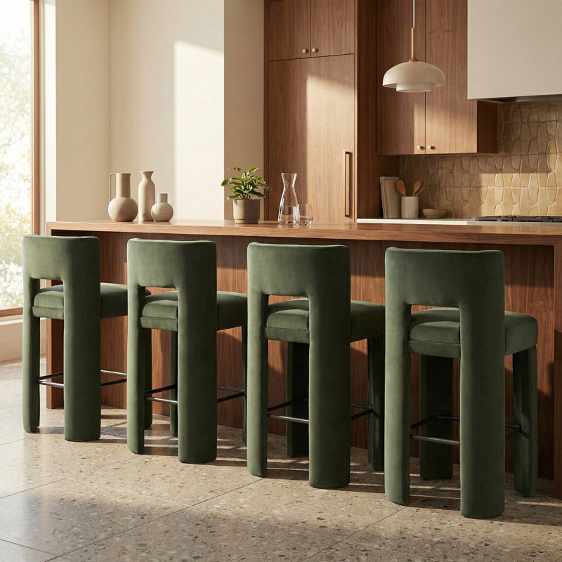 Tabouret de bar Zuno, Velours vert