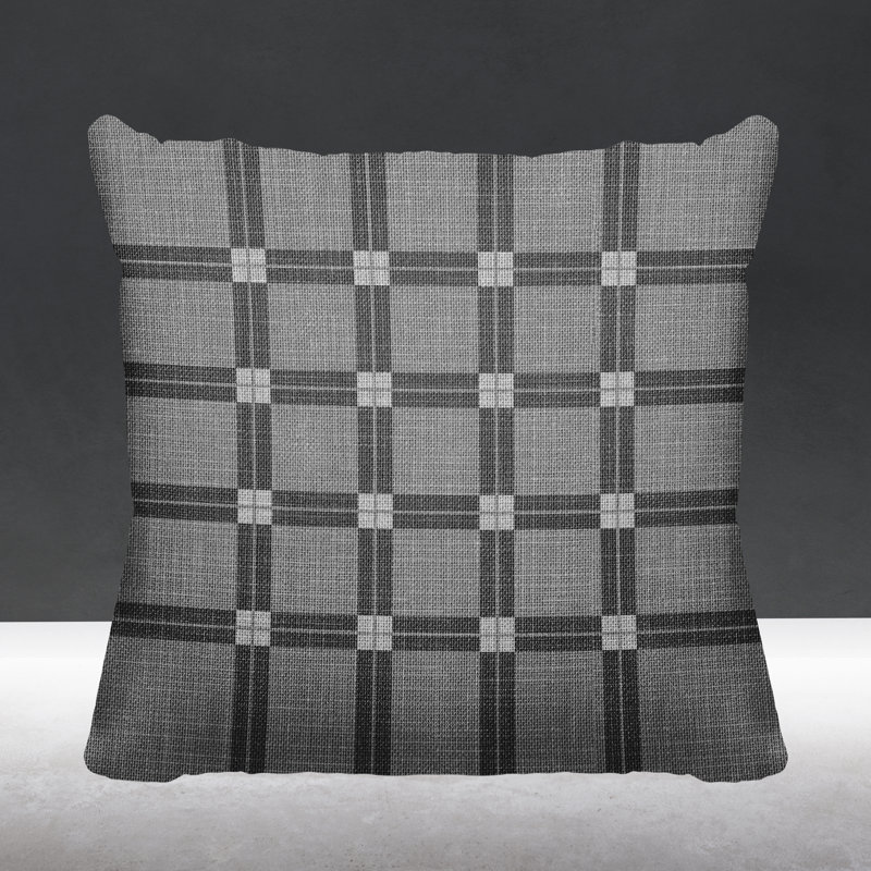 Plaid Outdoor Reversible Throw Pillow, 15" W x 15" H, Gray