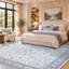 Tapis de sol vintage bleu à motif floral médaillon, lavable à la machine et antidérapant-803229686