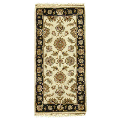Tapis ivoire et noir noué à la main de haute qualité
