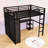 Loft Bed with Built-In Wardrobe, Desk, Storage Shelves and Guardrails-551425192-551425193