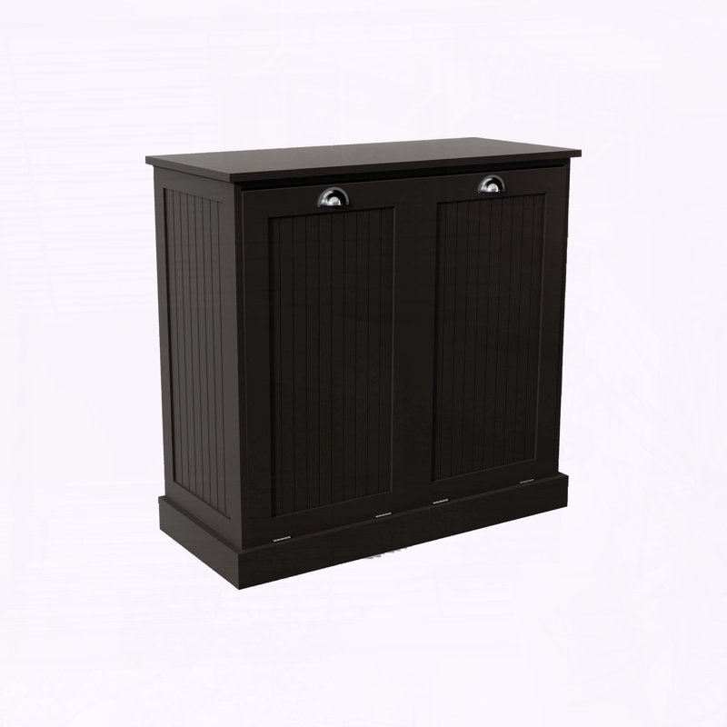 Armoire de trieur de linge inclinable à deux compartiments - panneau de fibres à densité moyenne noir peint UV