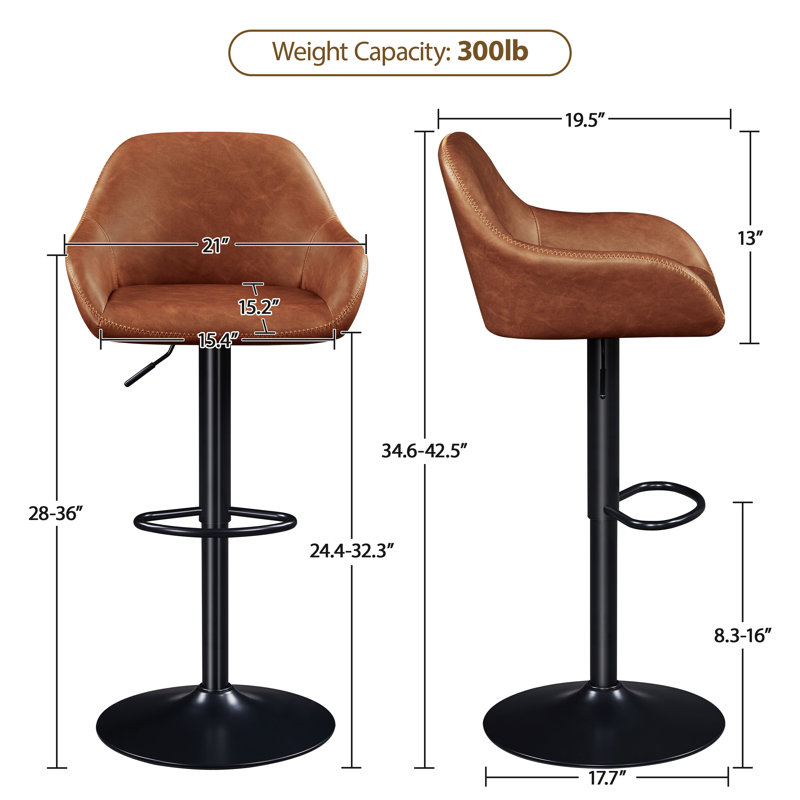 Eastway Swivel Upholstered Faux Leather Adjustable Height Counter Stool with Iron Frame, Retro Brown