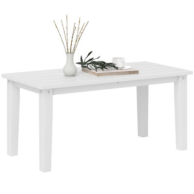 HDPE Outdoor Coffee Table, All-Weather Rectangle Patio Coffee Table, Plastic Outdoor Patio Table with Slatted Tabletop for Garden, Balcony, Backyard, Gray