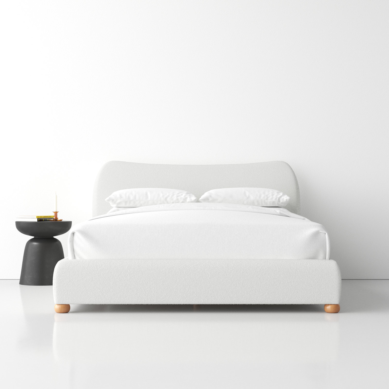 Liza Velvet Upholstered Bed, King, Ivory Boucle