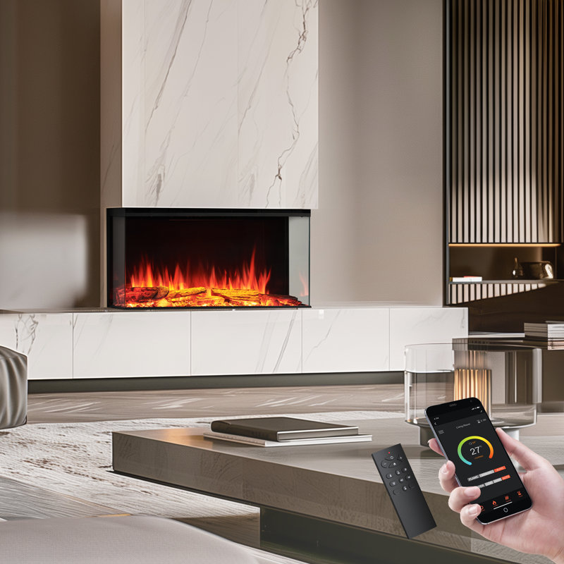 35" W Smart Build In Electric Fireplace Insert, 1-2-3 Sided View, Heater 750W/1500W, Multi Colors Of Flame & Fuel Bed, Alexa/Google Assistant Enabled