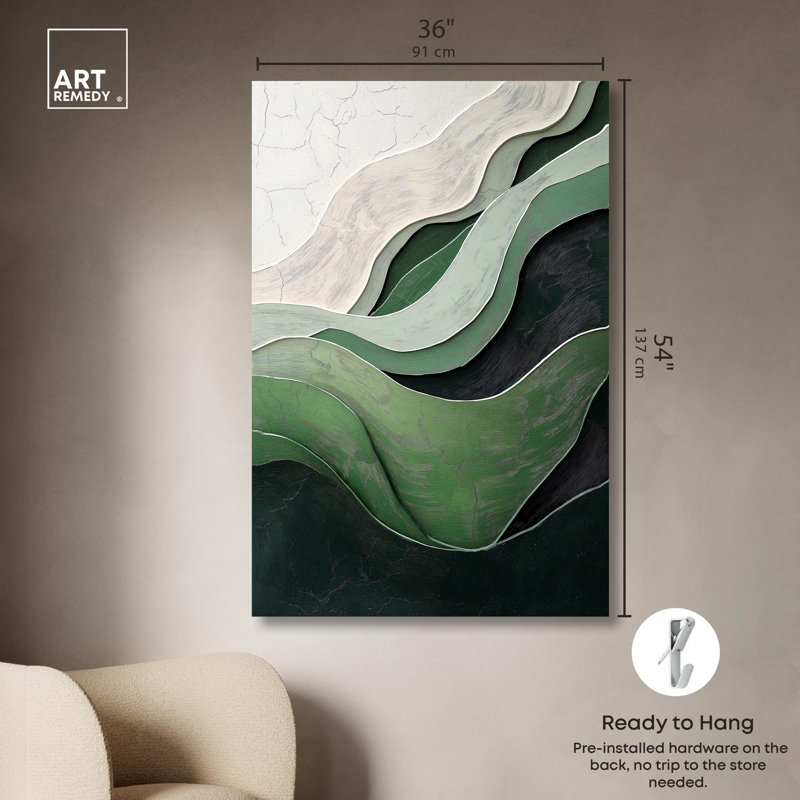 «Green Echoes I», art abstrait vert, H 54 po x l 36 po, Toile tendue