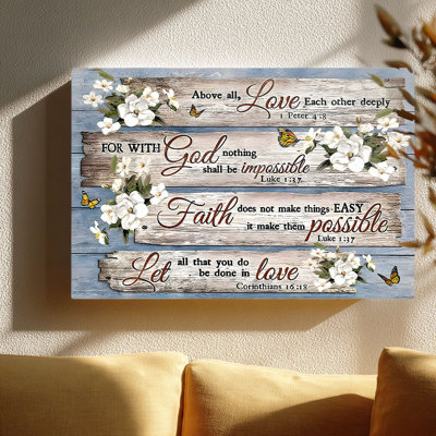 Bible Verse Rustic Canvas Wall Art (Faith & Love Theme) Stretched Frame for Prayer Nook