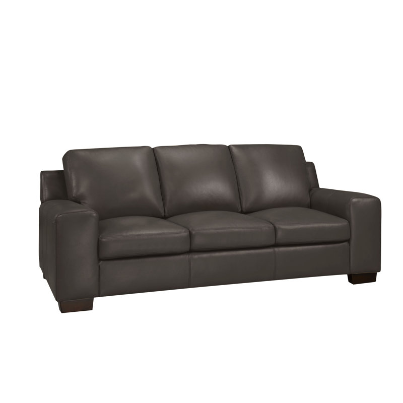 Canapé en cuir véritable 86 po Davontai, Cuir gris pierre