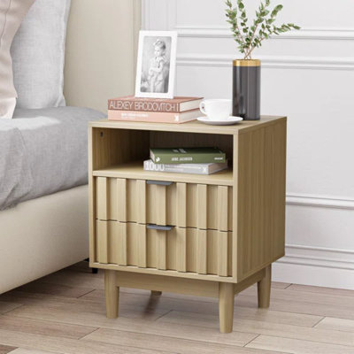 19'' W Fluted Nightstand with 2 Storage Drawers, 1 Open Shelf