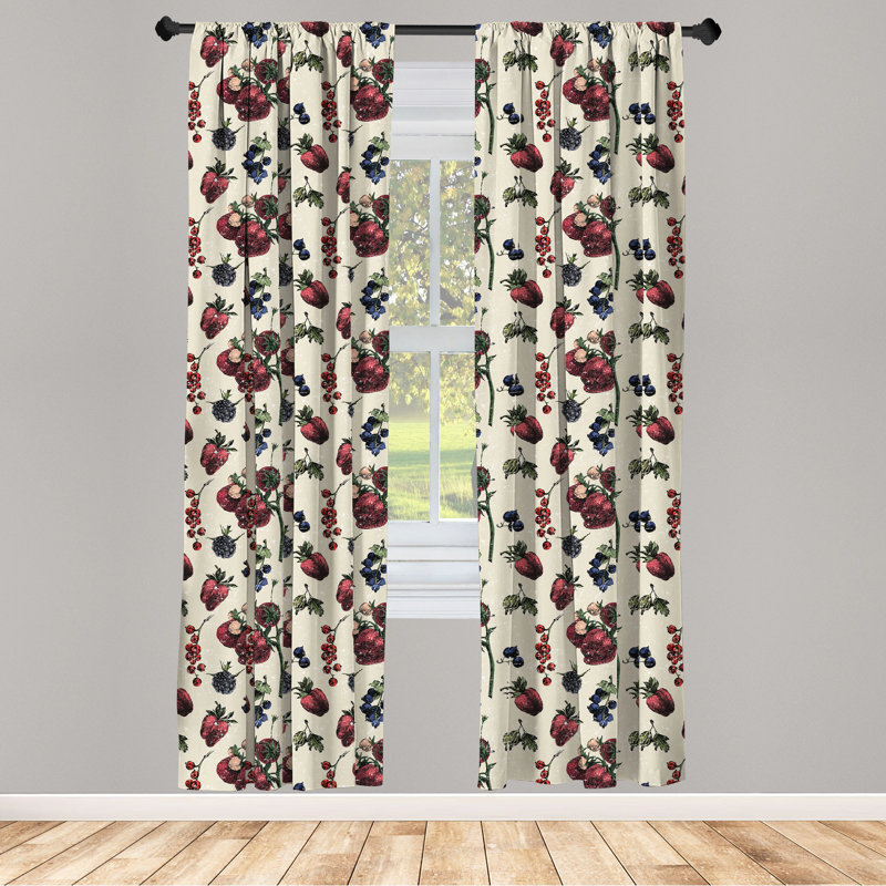 Vintage Multicolor Fruit Art Polyester Curtain Panels, 28" x 63"