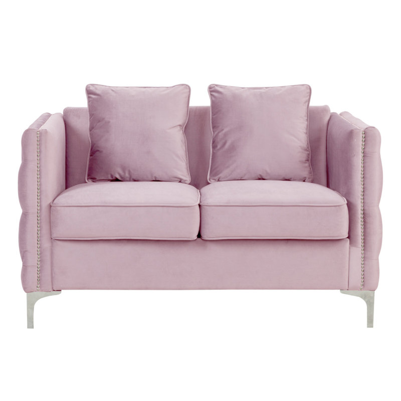 Causeuse en velours rose de 53 po avec 2 coussins Bayberry, 53", Velours rose
