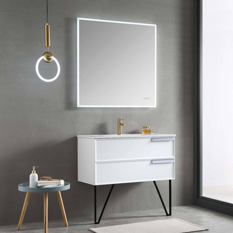 Meuble-lavabo mural simple 36 po avec lavabo, Blanc mat