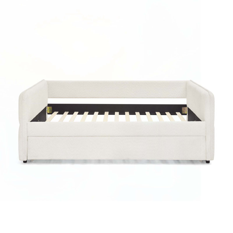 Daybed With Trundle, Upholstered Sofa Bed, Modern Bed Frame, Full/Double, Beige