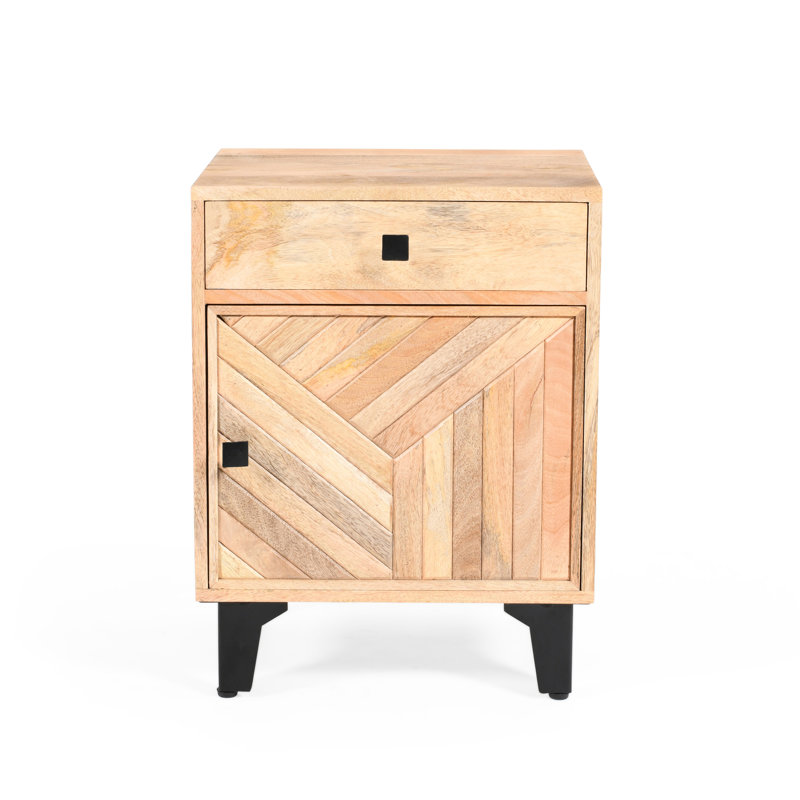 Table de chevet en bois massif avec un tiroir, finition naturelle, idéale pour la décoration de chambre à coucher et le rangement, l 18 po x P 14 po H 24 po de rangement pour les petits articles, large et profond