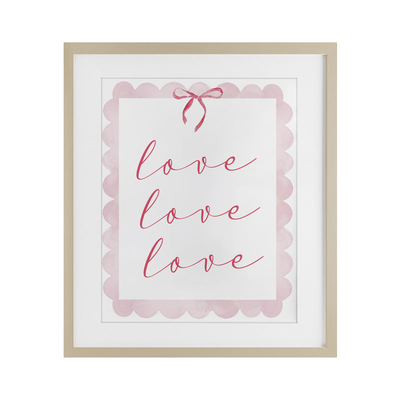 «Cursive Love and Pink Bow», reproduction imprimée sous verre, conception de Lucille Price, H 21 po x l 17 po